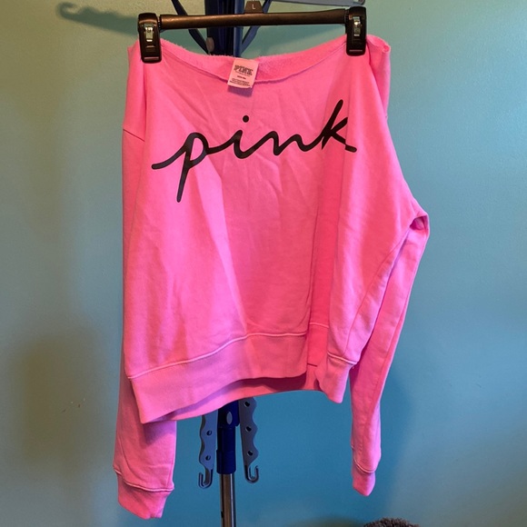 PINK Victoria's Secret Tops - NWT Pink Medium Off The Shoulder Cropped Sweatshirt Bright Pink